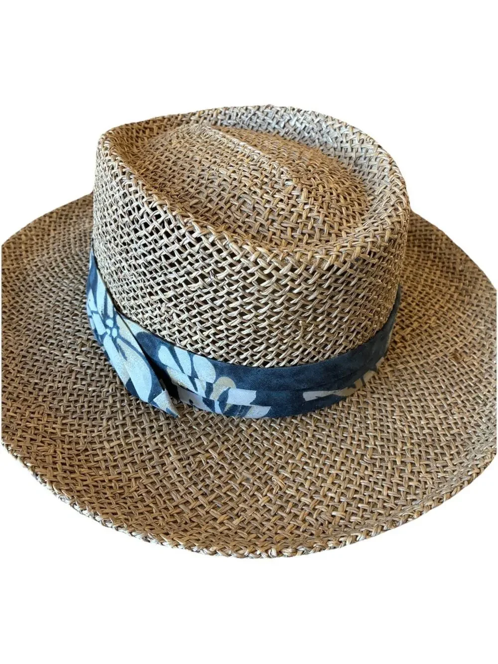 Classic Woven Straw Fedora Hat Safari Panama Look w/ Fabric Band Breathable Cool